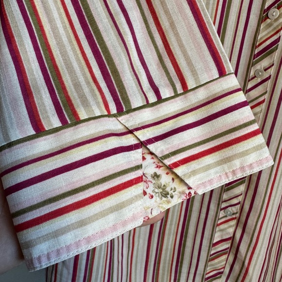 Marks & Spencer Stripe 3/4 Sleeve Button Up Shirt Pink UK 20 (XL) Floral Collar - Picture 2 of 13